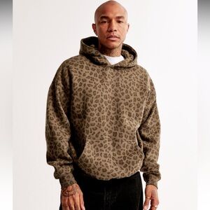 Abercrombie & Fitch Beige Leopard or Cheetah Print Essential Popover Hoodie